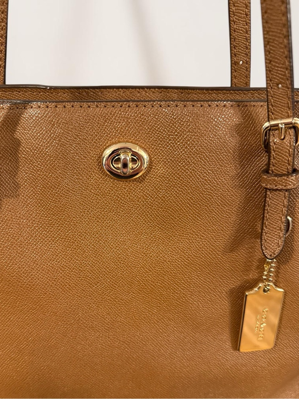 COACH Turnlock Crossgrain Leather Tote Bag Brown Carryall Dust Bag 57443 - Picture 6 of 17
